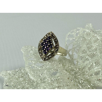 Sky Jewelry Серебряное кольцо с Фиолетовым Турмалином и камнями Морион