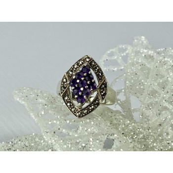 Sky Jewelry Серебряное кольцо с Фиолетовым Турмалином и камнями Морион