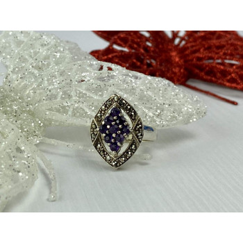 Sky Jewelry Серебряное кольцо с Фиолетовым Турмалином и камнями Морион