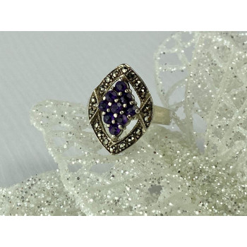 Sky Jewelry Серебряное кольцо с Фиолетовым Турмалином и камнями Морион