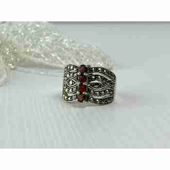 Sky Jewelry Серебряное кольцо с камнями Спессартин и Морион