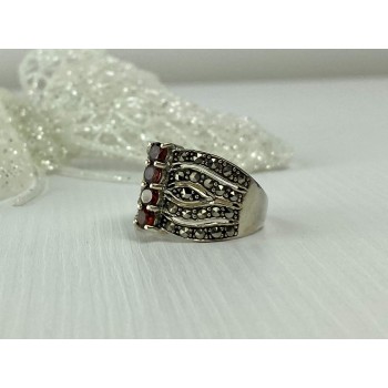 Sky Jewelry Серебряное кольцо с камнями Спессартин и Морион