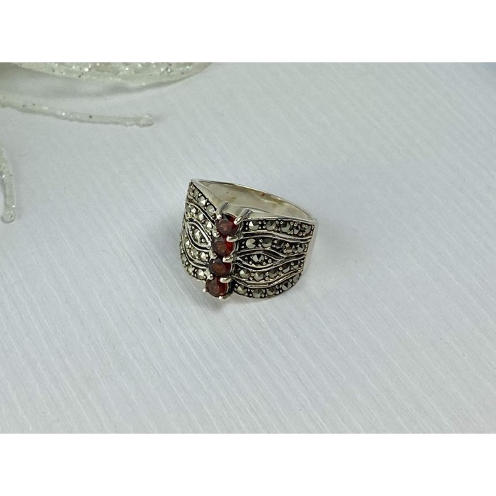 Sky Jewelry Серебряное кольцо с камнями Спессартин и Морион