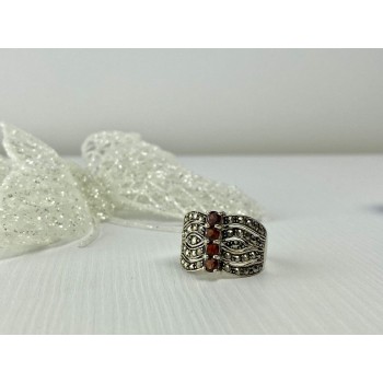 Sky Jewelry Серебряное кольцо с камнями Спессартин и Морион