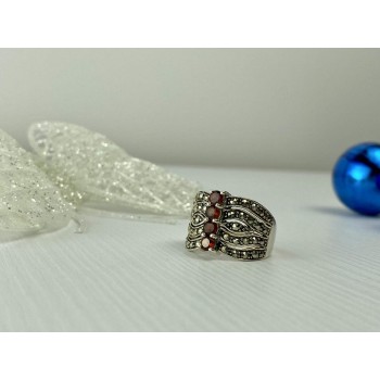 Sky Jewelry Серебряное кольцо с камнями Спессартин и Морион