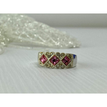 Sky Jewelry Серебряное кольцо 925 пробы с розовыми и белыми Фианитами