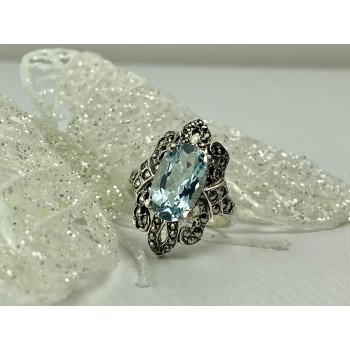 Sky Jewelry Серебряное кольцо 925 проба с Топазом и камнями Морион