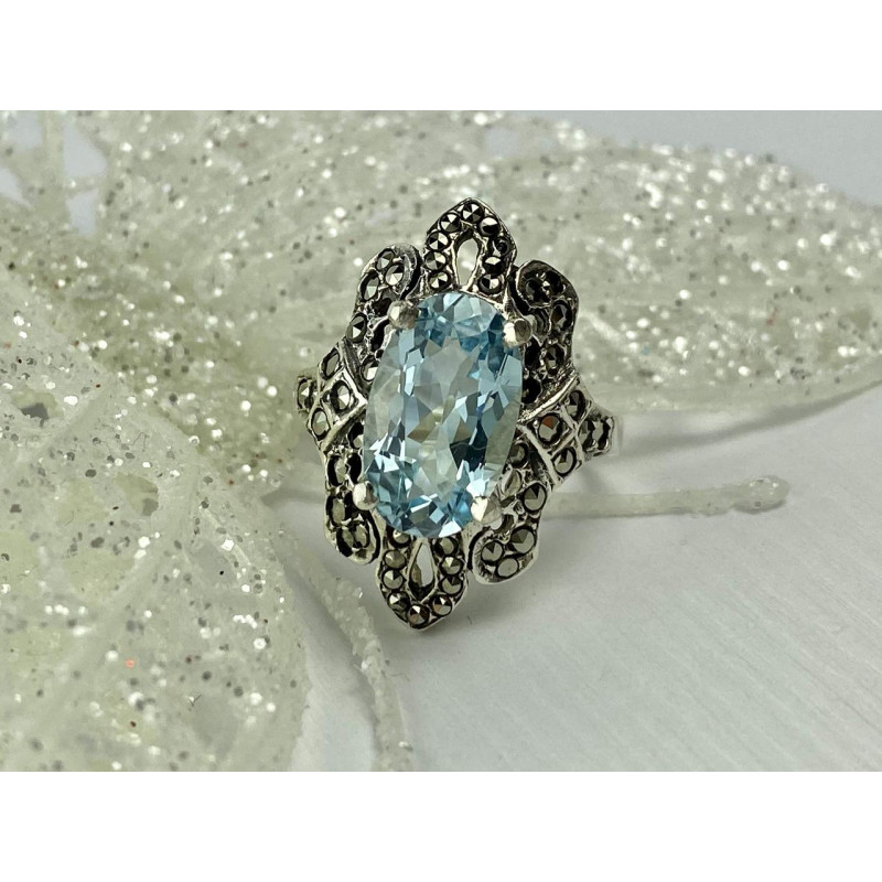 Sky Jewelry Серебряное кольцо 925 проба с Топазом и камнями Морион