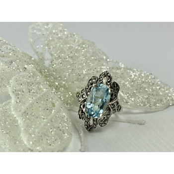 Sky Jewelry Серебряное кольцо 925 проба с Топазом и камнями Морион