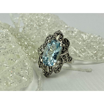 Sky Jewelry Серебряное кольцо 925 проба с Топазом и камнями Морион