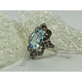 Sky Jewelry Серебряное кольцо 925 проба с Топазом и камнями Морион