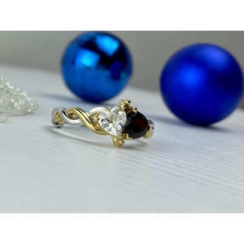 Sky Jewelry Серебряное кольцо 925 проба с камнем Альмандин и Шпинель *Сердца*
