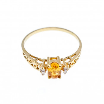 Sky Jewelry Золотое кольцо с Цитрином и Бриллиантами 14К (585 проба)