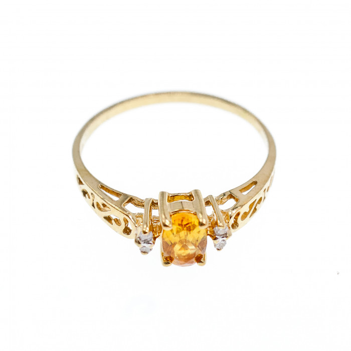 Sky Jewelry Золотое кольцо с Цитрином и Бриллиантами 14К (585 проба)