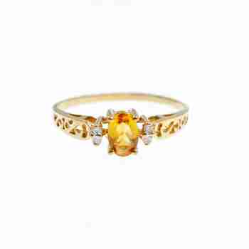Sky Jewelry Золотое кольцо с Цитрином и Бриллиантами 14К (585 проба)