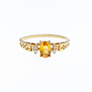 Sky Jewelry Золотое кольцо с Цитрином и Бриллиантами 14К (585 проба)