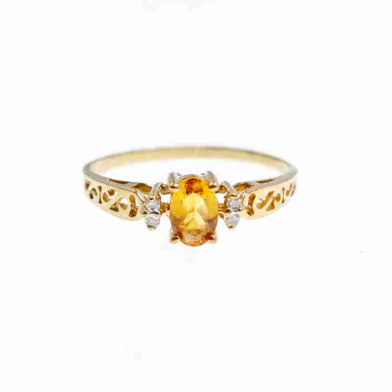 Sky Jewelry Золотое кольцо с Цитрином и Бриллиантами 14К (585 проба)