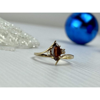 Sky Jewelry Золотое Кольцо 10К (417 проба) с Гранатом и Бриллиантами