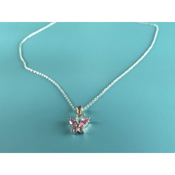 Sky Jewelry Серебряная цепочка с кулоном розовые Фианиты *Бабочка*
