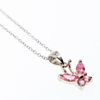 Sky Jewelry Серебряная цепочка с кулоном розовые Фианиты *Бабочка*