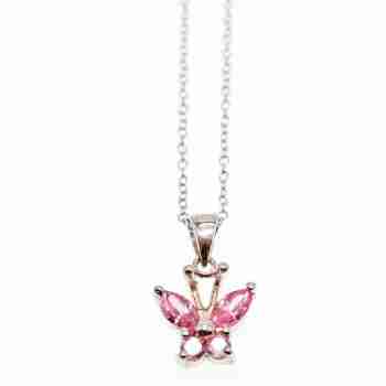 Sky Jewelry Серебряная цепочка с кулоном розовые Фианиты *Бабочка