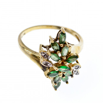 Sky Jewelry Золотое кольцо  с Хризолитом и Бриллиантами