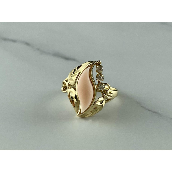 Sky Jewelry Золотое кольцо с Агатом и белыми Сапфирами 14К (585 проба)