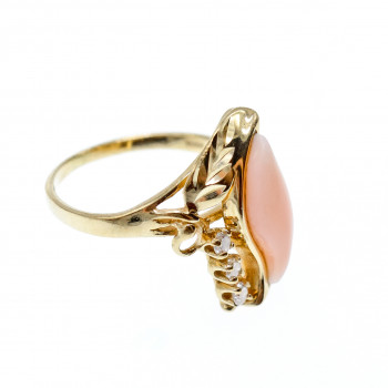 Sky Jewelry Золотое кольцо с Агатом и белыми Сапфирами 14К (585 проба)