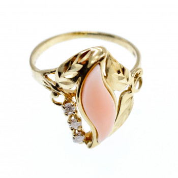 Sky Jewelry Золотое кольцо с Агатом и белыми Сапфирами 14К (585 проба)