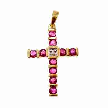 Sky Jewelry Золотой Крестик с Рубинами и Бриллиантом  14К (585 проба)