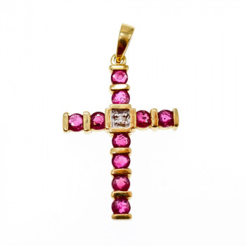 Sky Jewelry Золотой Крестик с Рубинами и Бриллиантом  14К (585 проба)