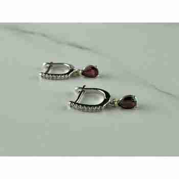 Sky Jewelry Серебряные Серьги с камнями  Гранат и Кварц