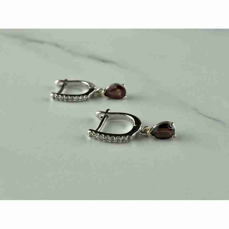 Sky Jewelry Серебряные Серьги с камнями  Гранат и Кварц
