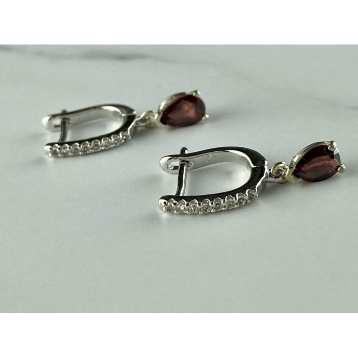 Sky Jewelry Серебряные Серьги с камнями  Гранат и Кварц