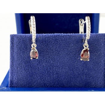Sky Jewelry Серебряные Серьги с камнями  Гранат и Кварц