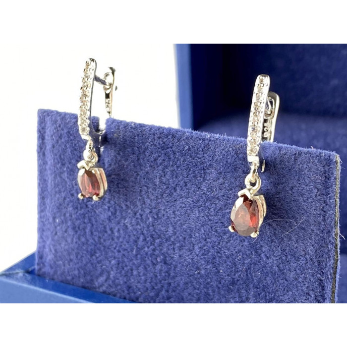 Sky Jewelry Серебряные Серьги с камнями  Гранат и Кварц