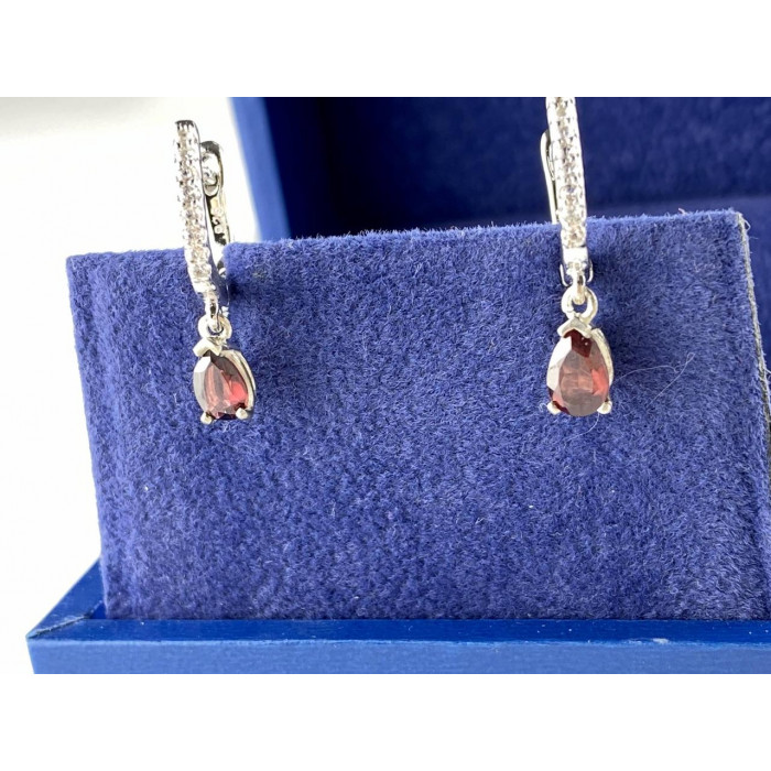 Sky Jewelry Серебряные Серьги с камнями  Гранат и Кварц