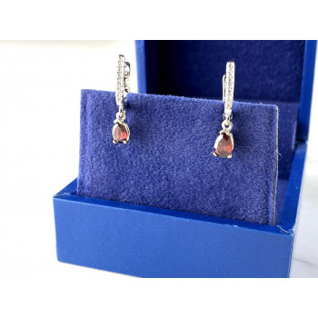 Sky Jewelry Серебряные Серьги с камнями  Гранат и Кварц