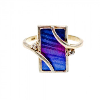 Sky Jewelry Серебряное кольцо со вставкой из анодированного Титана и Кварцем