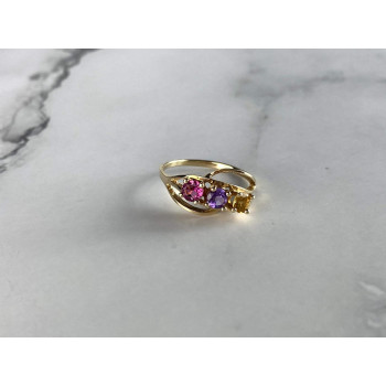 Sky Jewelry Золотое Кольцо 10К (417 проба) с камнями Гелиодор, Морганит и Турмалин