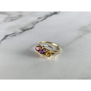 Sky Jewelry Золотое Кольцо 10К (417 проба) с камнями Гелиодор, Морганит и Турмалин