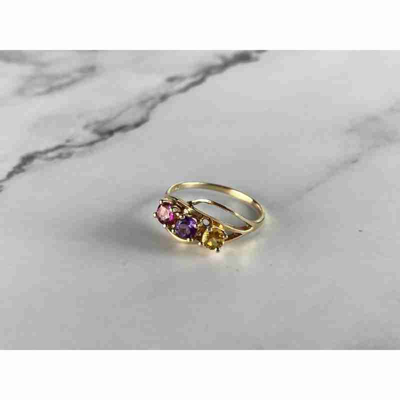 Sky Jewelry Золотое Кольцо 10К (417 проба) с камнями Гелиодор, Морганит и Турмалин