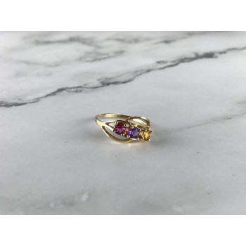 Sky Jewelry Золотое Кольцо 10К (417 проба) с камнями Гелиодор, Морганит и Турмалин