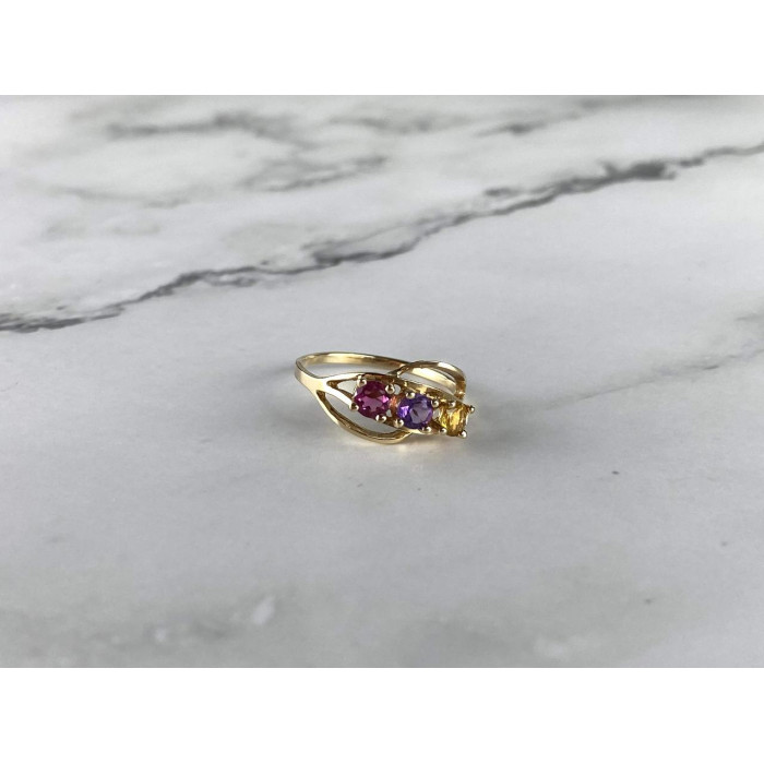 Sky Jewelry Золотое Кольцо 10К (417 проба) с камнями Гелиодор, Морганит и Турмалин