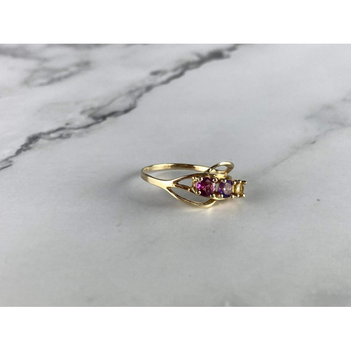 Sky Jewelry Золотое Кольцо 10К (417 проба) с камнями Гелиодор, Морганит и Турмалин
