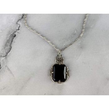 Sky Jewelry Серебряная Цепочка с Кулоном Черный Нефрит и Морион