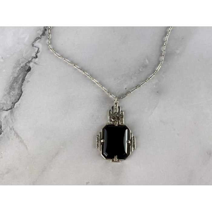 Sky Jewelry Серебряная Цепочка с Кулоном Черный Нефрит и Морион