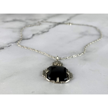 Sky Jewelry Серебряная Цепочка с Кулоном Черный Нефрит и Морион