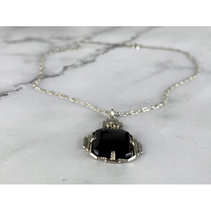 Sky Jewelry Серебряная Цепочка с Кулоном Черный Нефрит и Морион