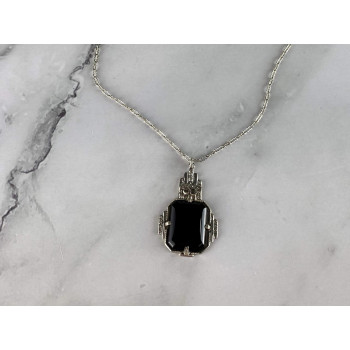 Sky Jewelry Серебряная Цепочка с Кулоном Черный Нефрит и Морион